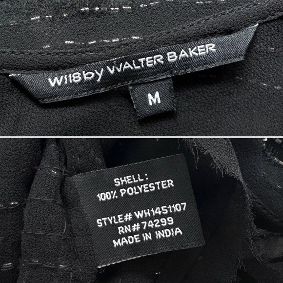 W118 Walter Baker Beaded Metallic Sheer Frayed Hem Tank Top Black Silver Size M - Picture 10 of 11